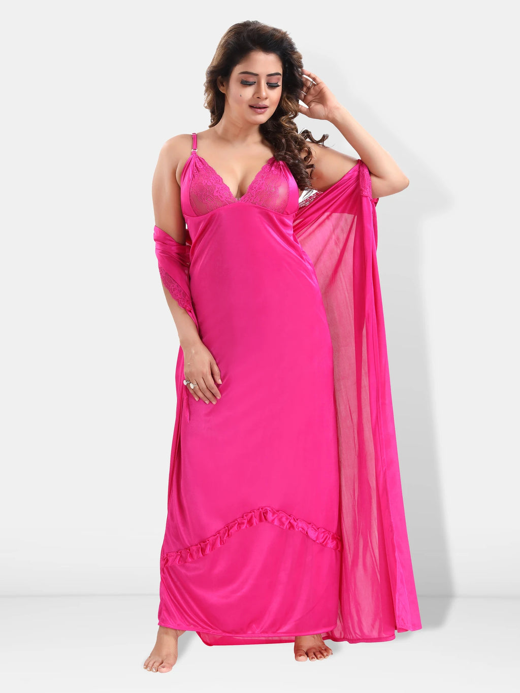 Nightwear Set  Solid Satin for Women