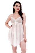 Off White Power Net Baby Doll Nighty with Panty for Women
