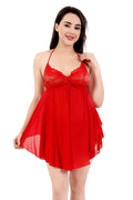 Be You Solid Power Net Baby Doll Nighty with Panty for Women