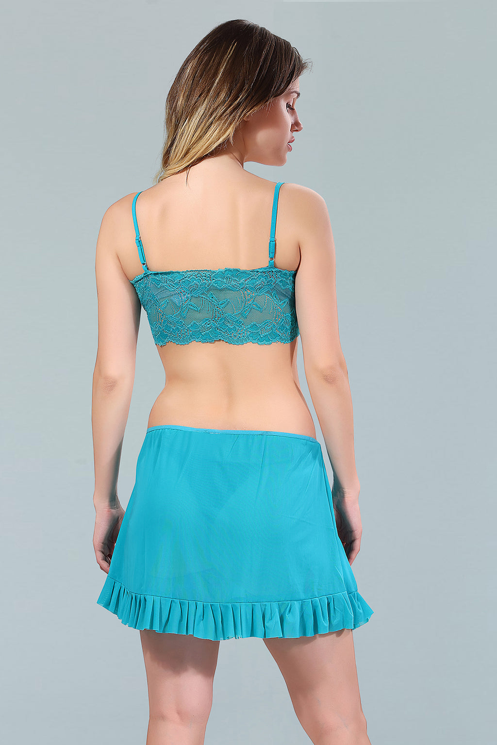 Blue Turquois Power Net Solid Sleeveless Pack of  for Women