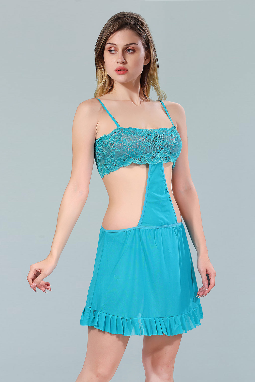 Blue Turquois Power Net Solid Sleeveless Pack of  for Women