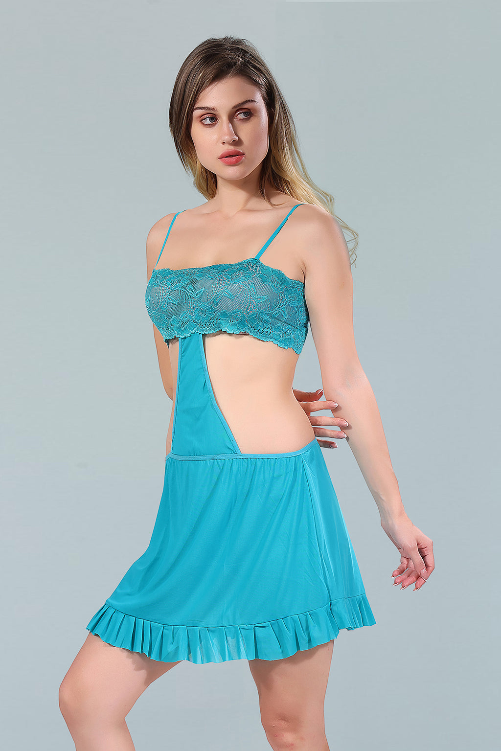 Blue Turquois Power Net Solid Sleeveless Pack of  for Women