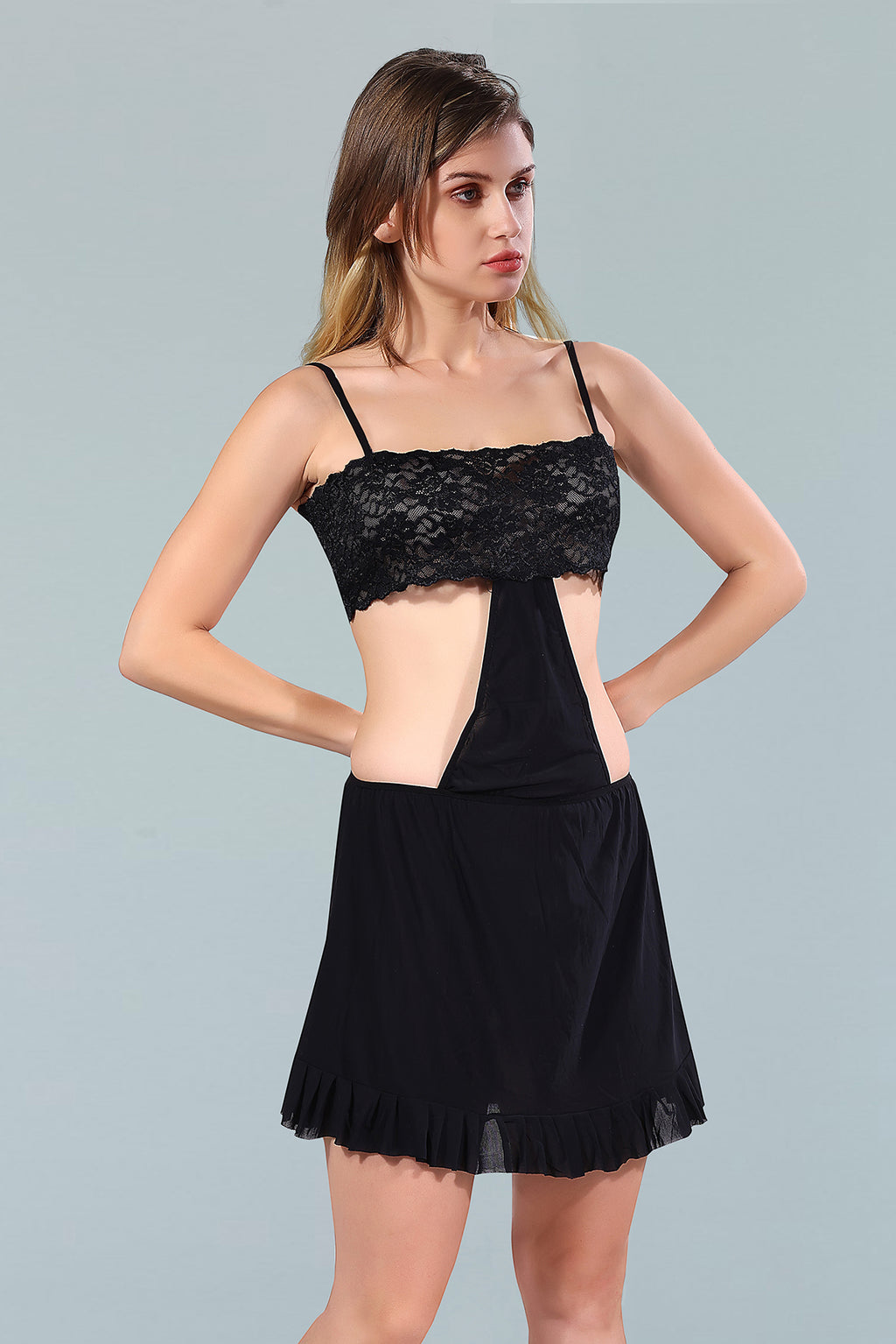 Black Power Net Solid Sleeveless Pack of  for Women