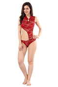 Maroon Self Design Power Net Babydoll Nighty for Women