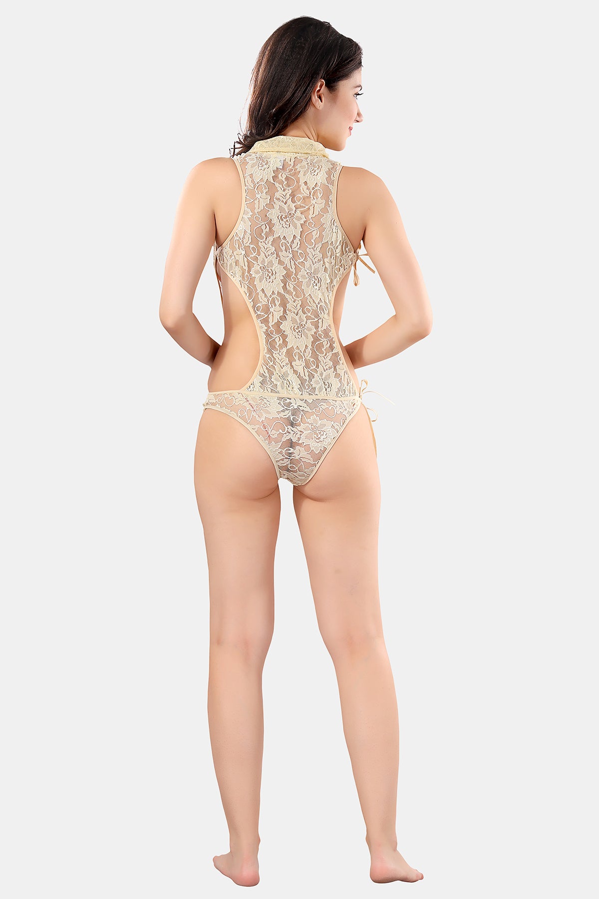 Self Design Power Net Baby Doll Nighty for Women, Cream