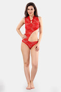 Red Power Net Lace Babydoll Nighty