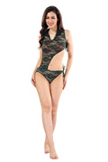 Dark Green Self Design Power Net Babydoll Nighty for Women