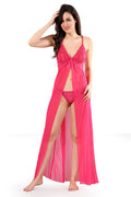 Pink Solid Power Net Babydoll Nighty with Panty for Women