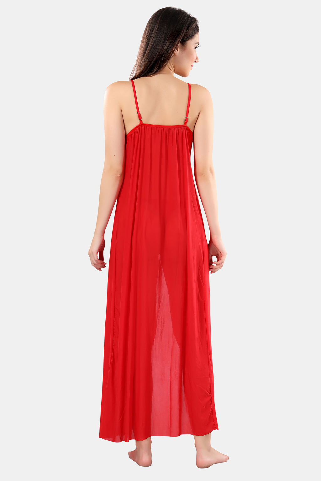 Red Power Net Baby Doll Nighty with Panty for Women