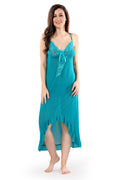 Turquoise Blue Solid Power Net Baby Doll Nighty with Panty for Women