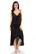 Black Solid Power Net Babydoll Nighty with Panty for Women