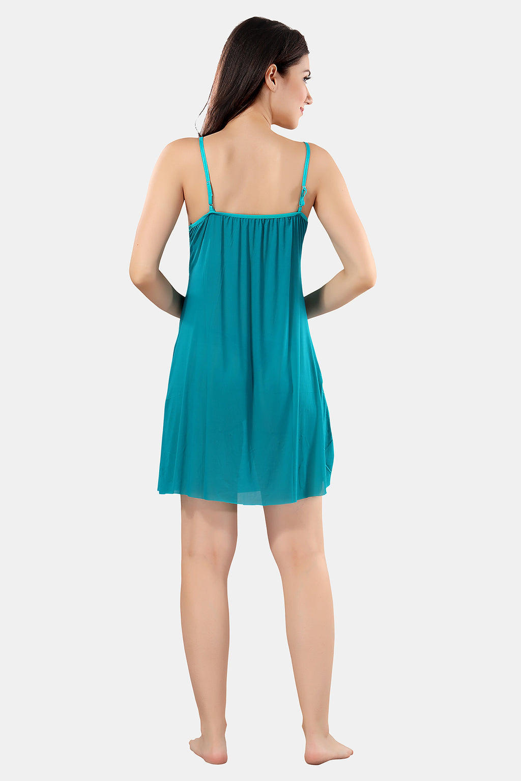 Turquoise Blue Power Net Baby Doll Nighty with Panty for Women
