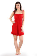 Red Solid Power Net Babydoll Nighty with Panty for Women