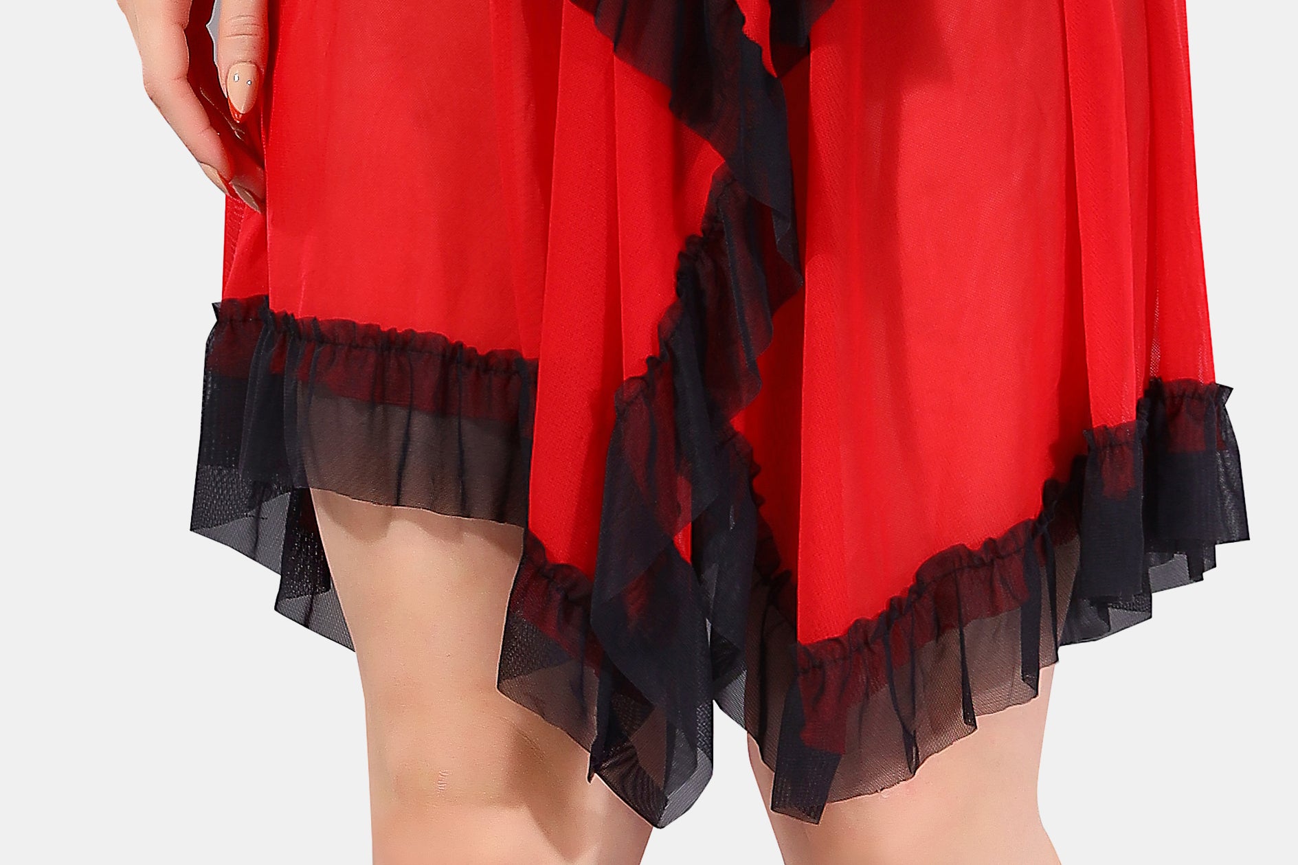 Black & Red Solid Power Net Baby Doll Nighty for Women