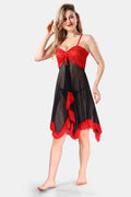 Black Solid Power Net Baby Doll Nighty for Women