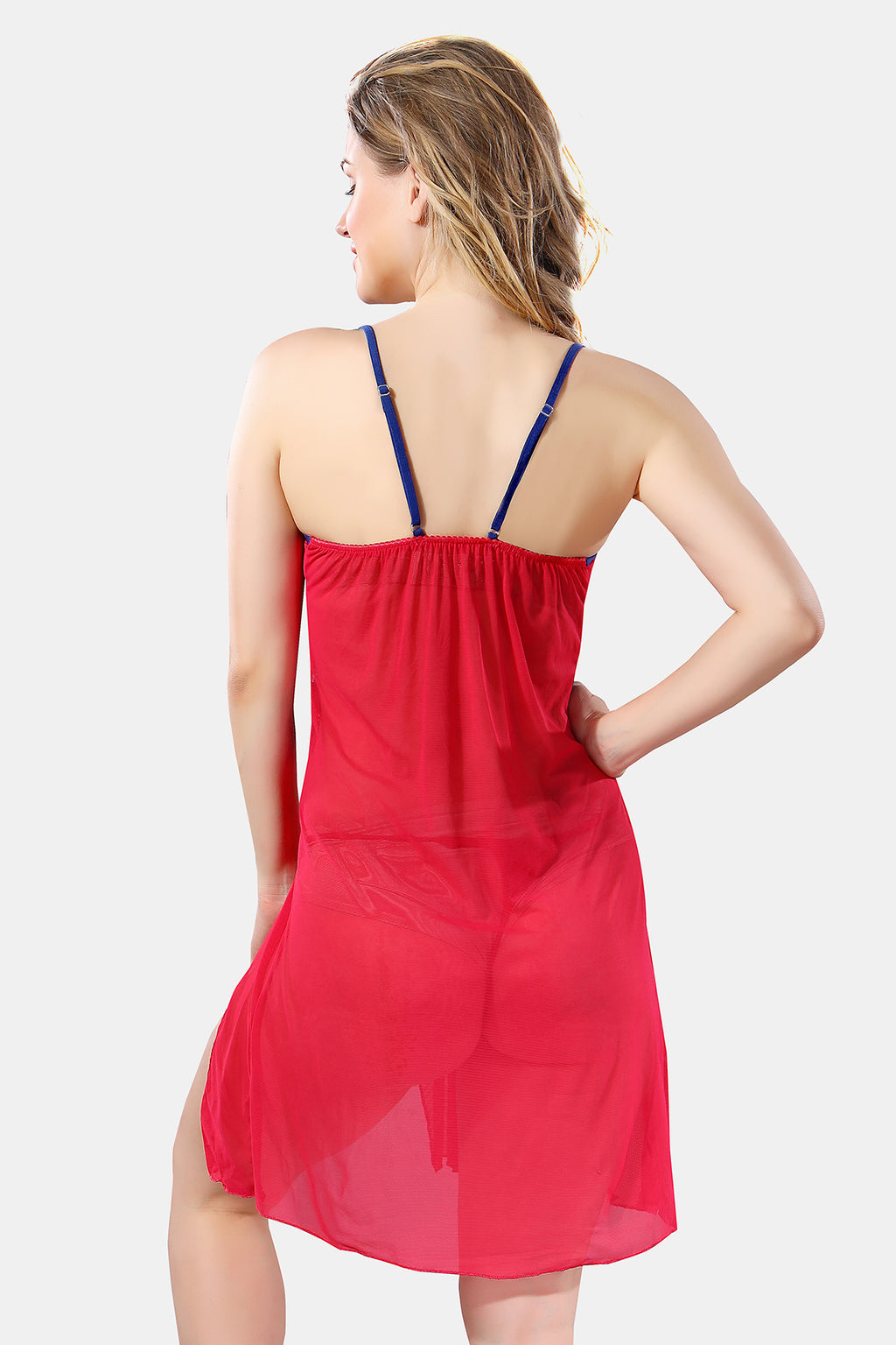 Blue Peach Solid Power Net Babydoll Nighty with Panty for Women