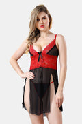 Solid Power Net Baby Doll Nighty with Panty for Women