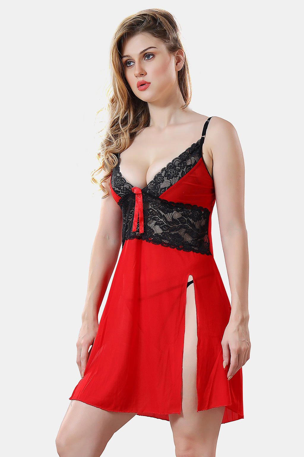 Solid Power Net Baby Doll Nighty with Panty for Women