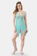 Solid Power Net Baby Doll Nighty with Panty for Women, Mint Green