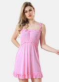 Solid Power Net Baby Doll Nighty with Panty for Women, Baby Pink