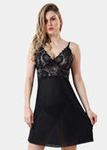 Solid Power Net Baby Doll Nighty with Panty for Women