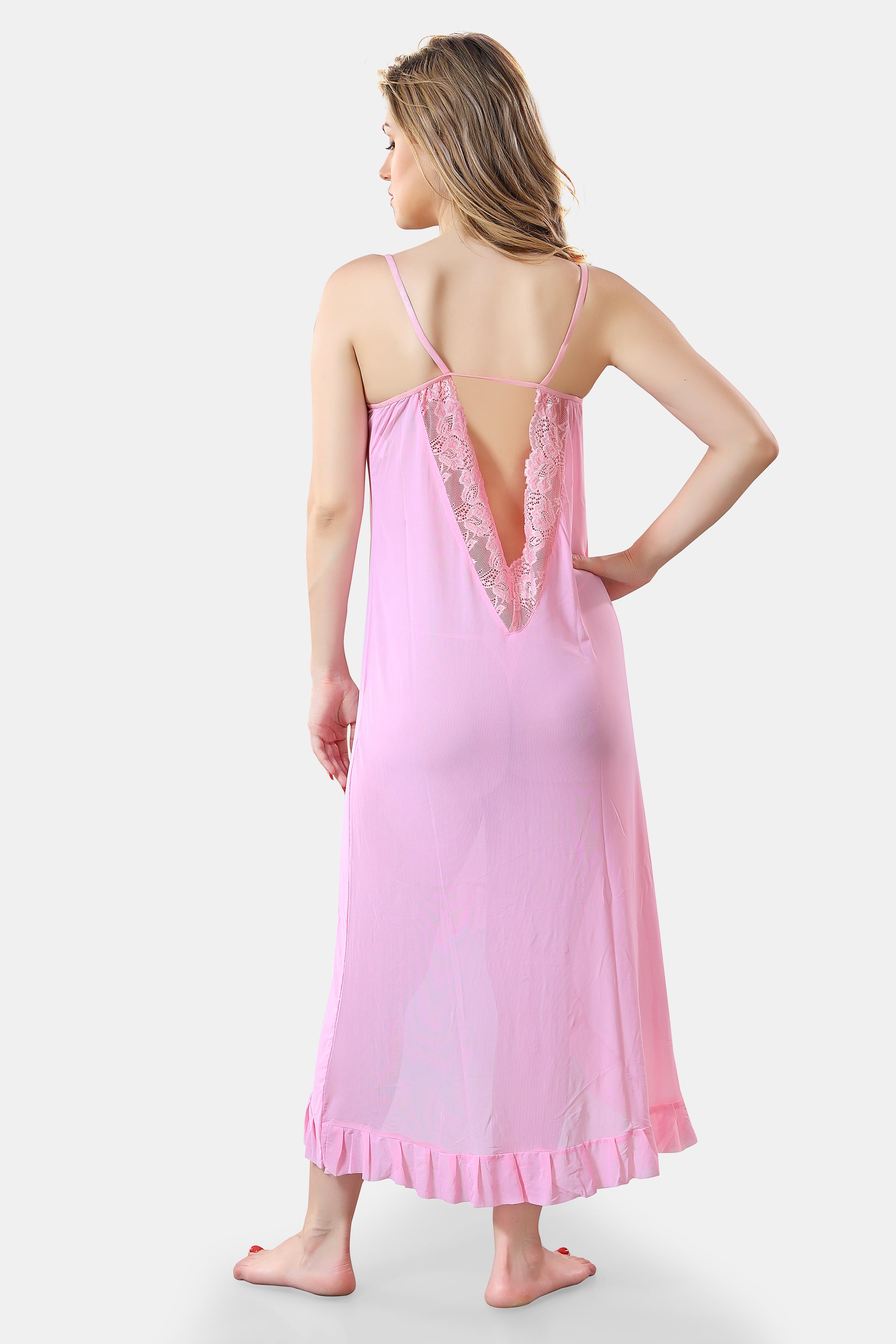 Solid Power Net Baby Doll Nighty with Panty for Women, Light Pink