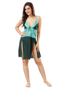 Dark Green Solid Power Net Babydoll Nighty for Women