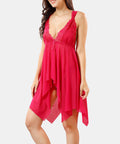 Solid Power Net Baby Doll Nighty with Panty for Women, Deep pink - Free Size