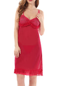 Maroon Solid Power Net Baby Doll Nighty with Panty for Women