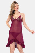 Be You Solid Power Net Baby Doll Nighty with Panty for Women