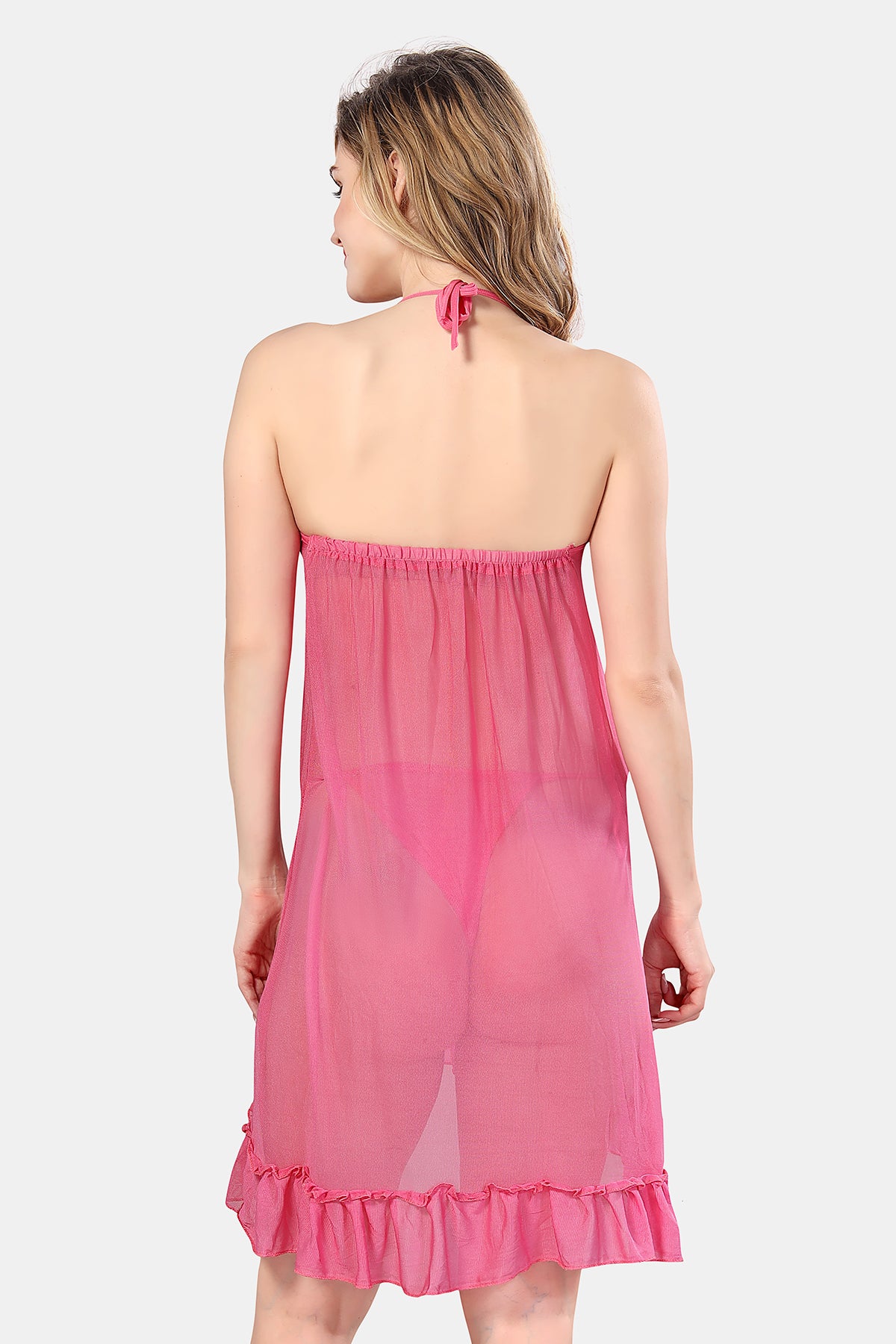 Be You Solid Power Net Baby Doll Nighty with Panty for Women