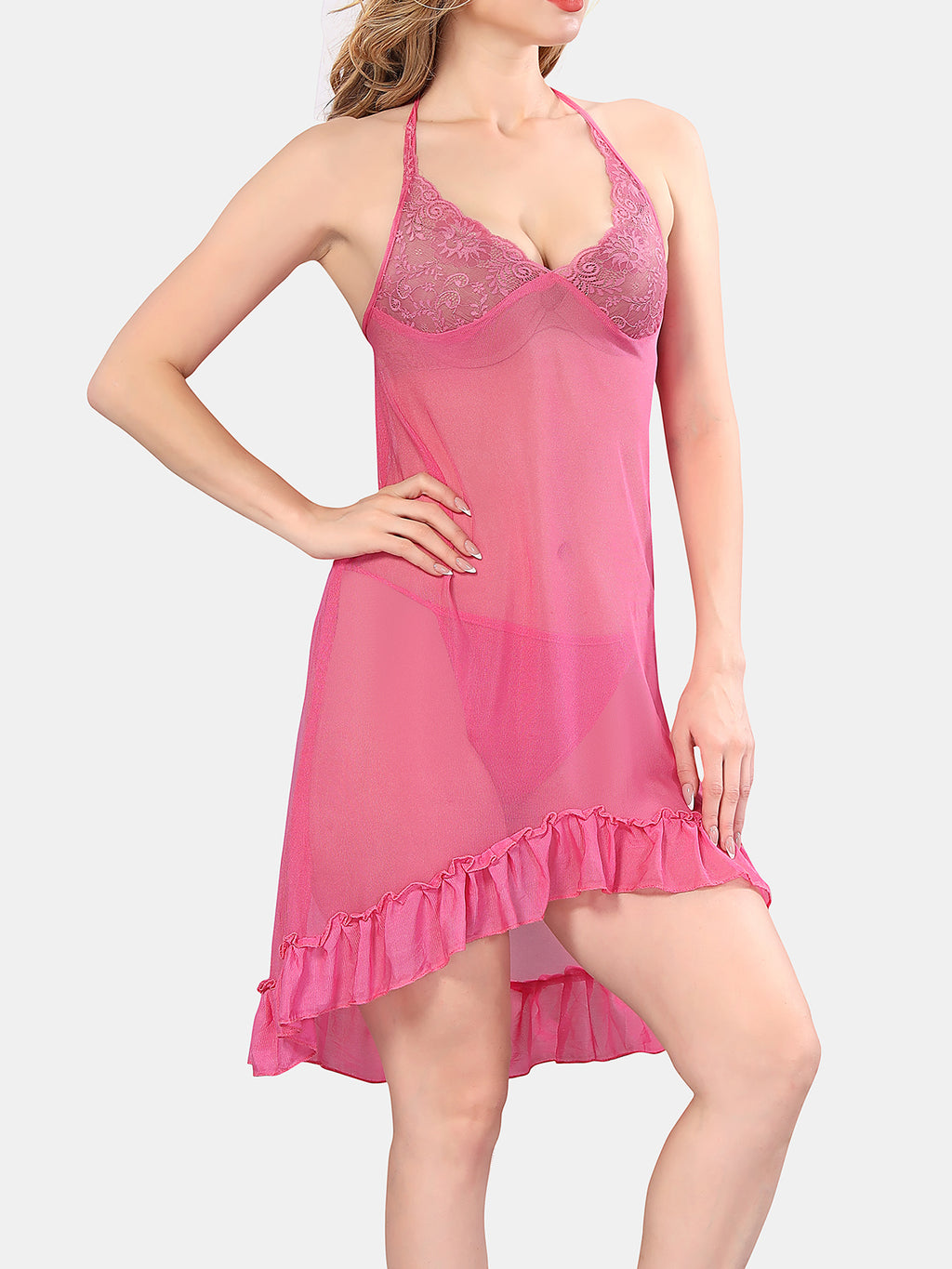 Be You Solid Power Net Baby Doll Nighty with Panty for Women