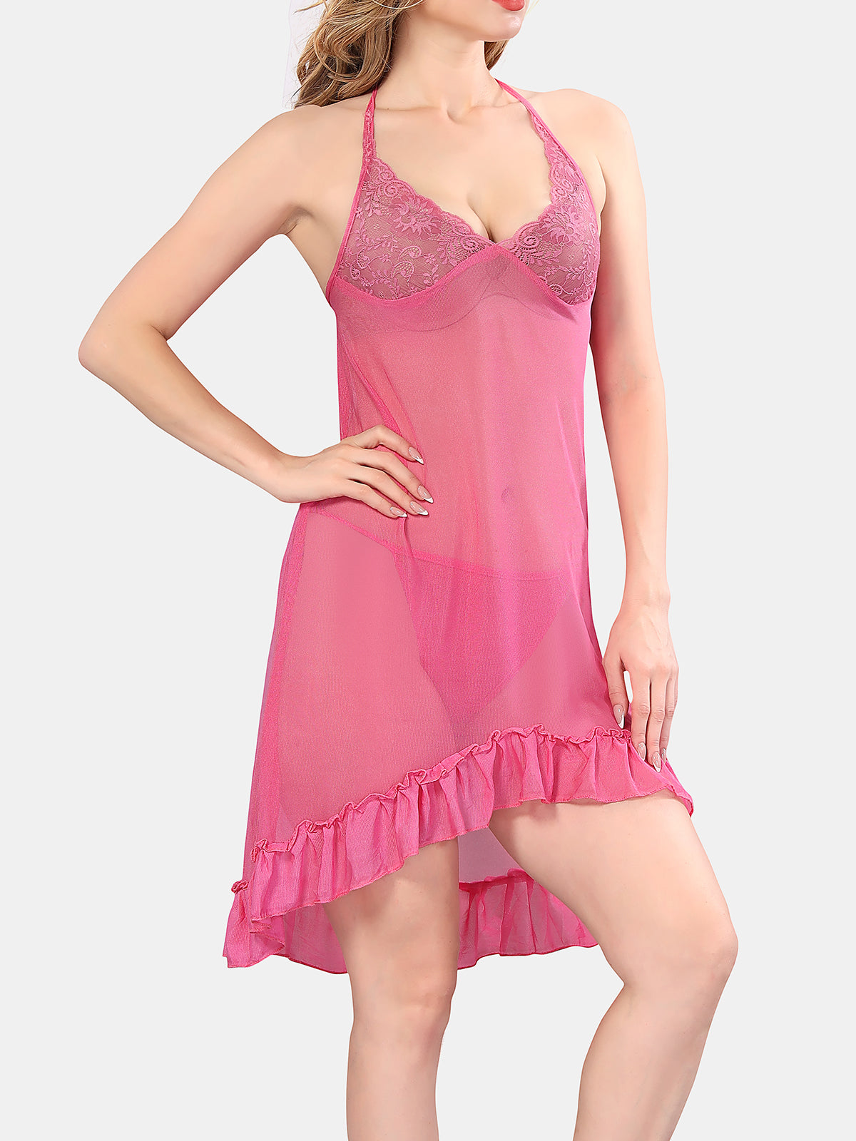 Be You Solid Power Net Baby Doll Nighty with Panty for Women
