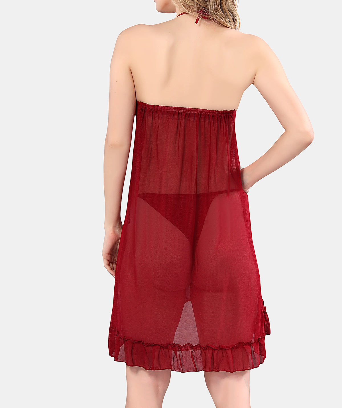 Be You Solid Power Net Baby Doll Nighty with Panty for Women