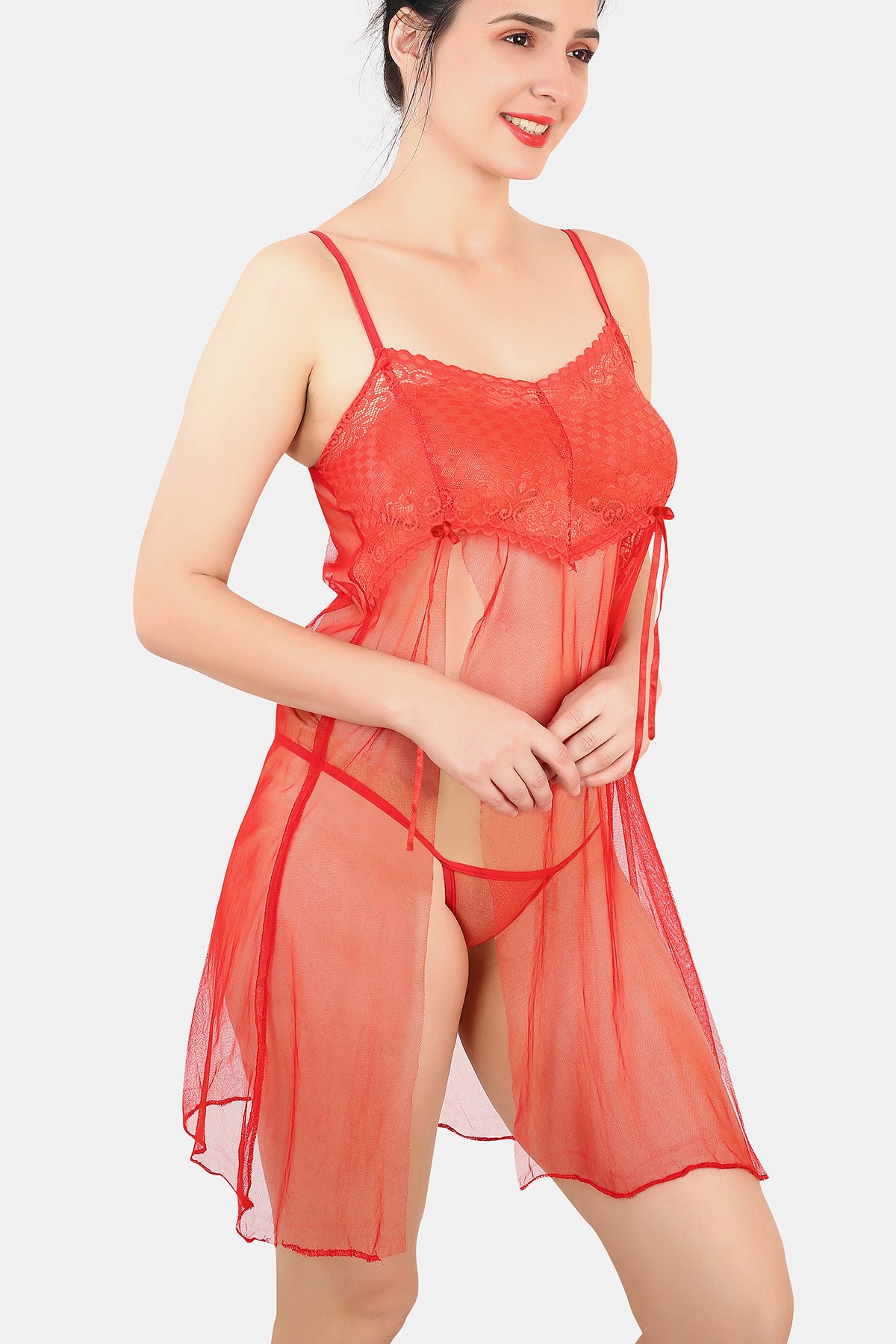 Self Design Power Net Baby Doll Nighty for Women