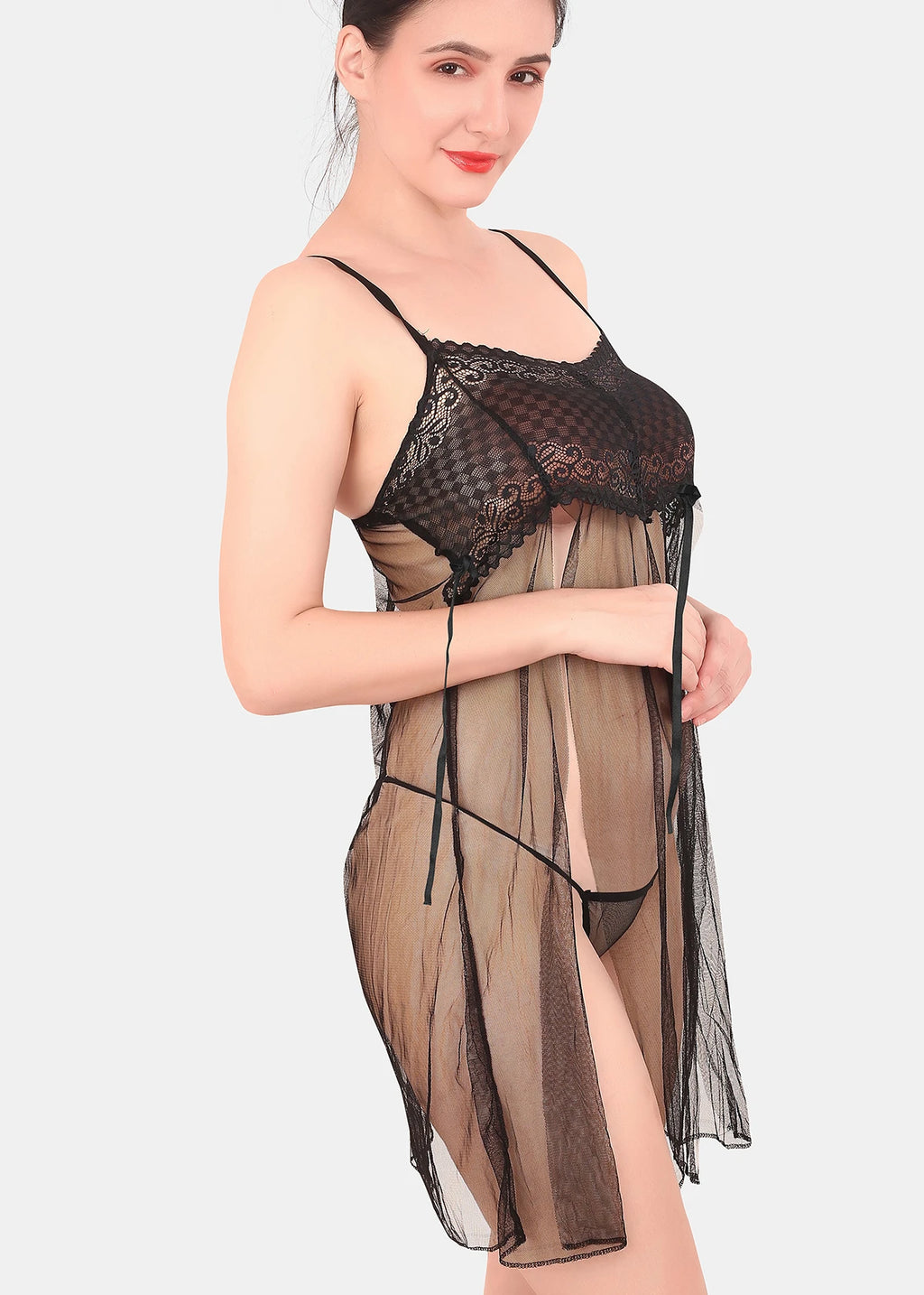 Stylish black babydoll nighty side view
