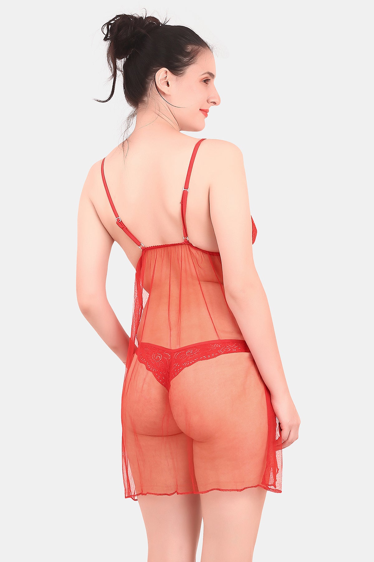 Self Design Power Net Baby Doll Nighty for Women