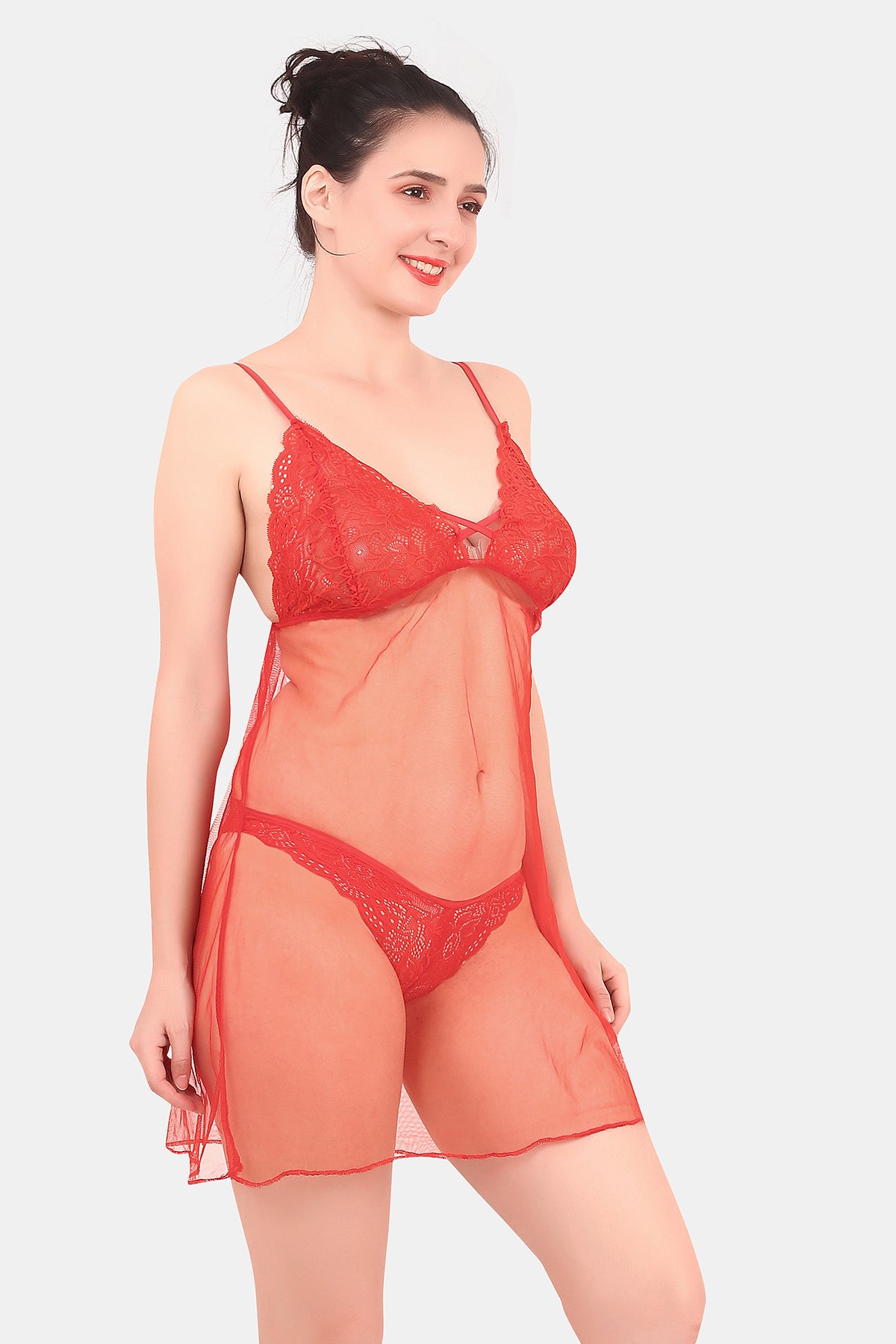 Self Design Power Net Baby Doll Nighty for Women