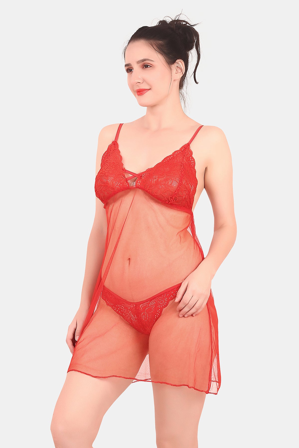 Self Design Power Net Baby Doll Nighty for Women