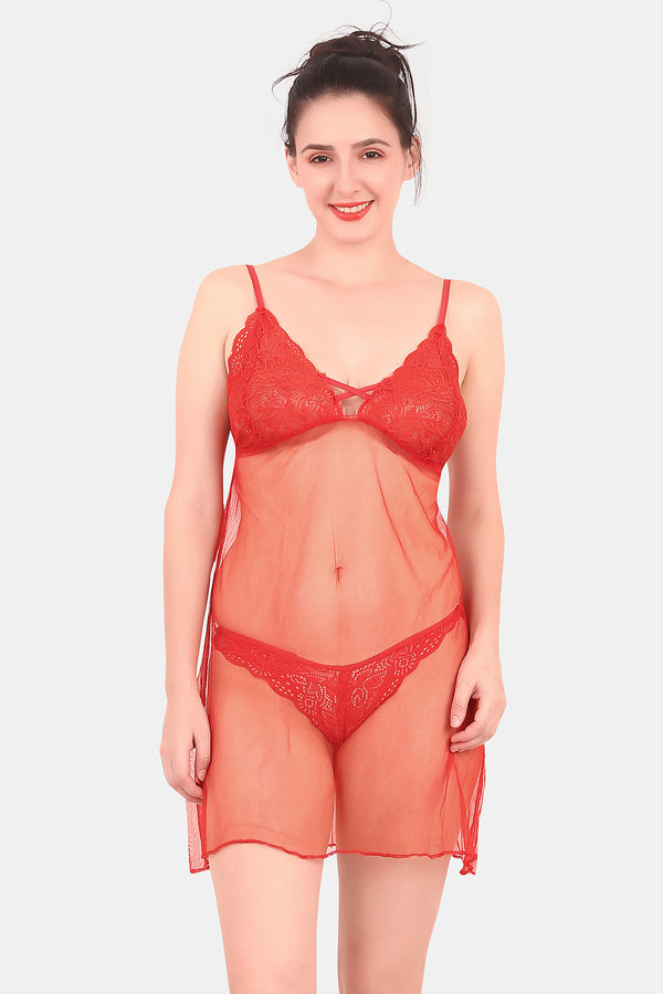 Self Design Power Net Baby Doll Nighty for Women
