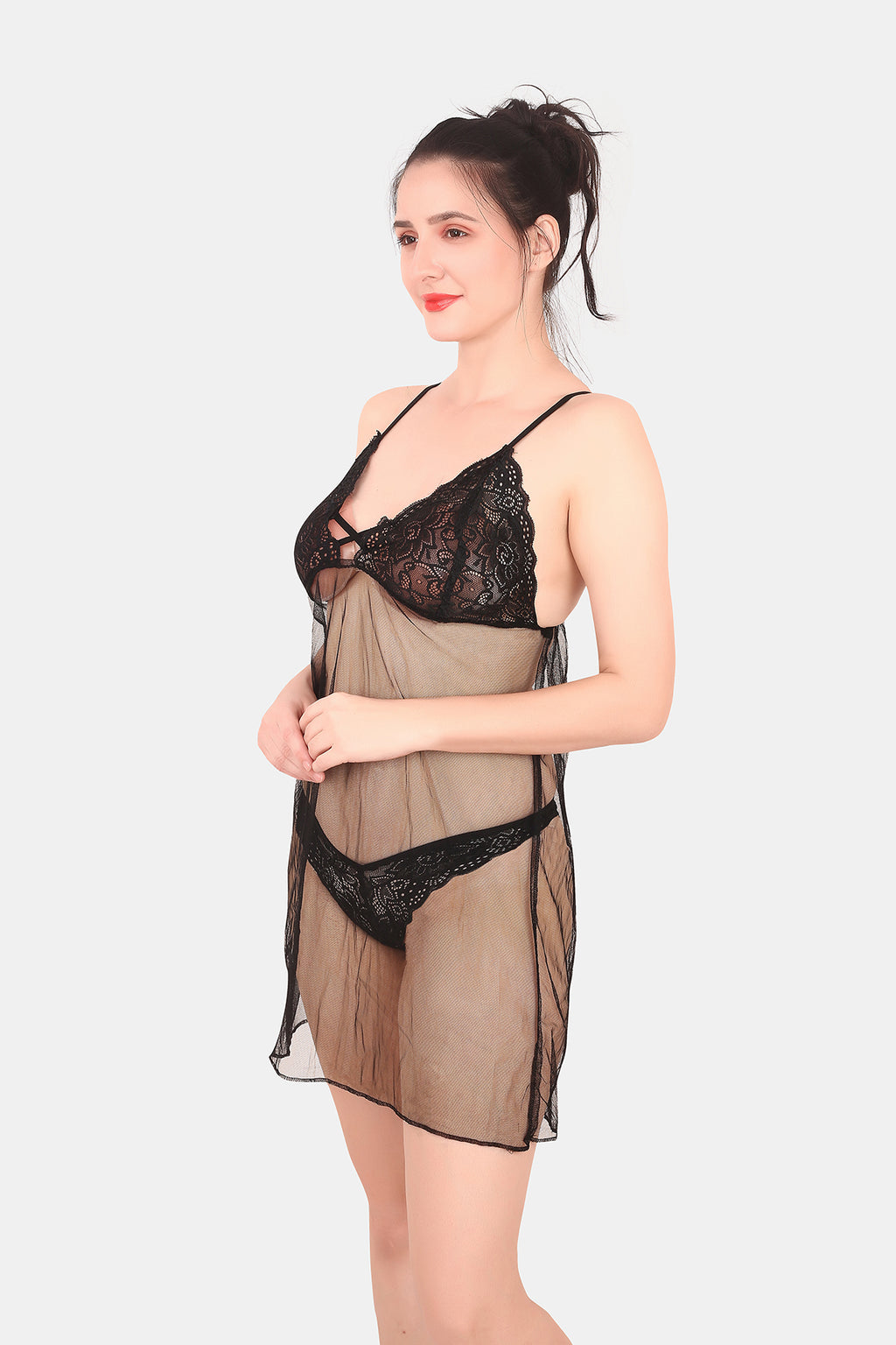 Women’s Black Power Net Baby Doll Nightwear