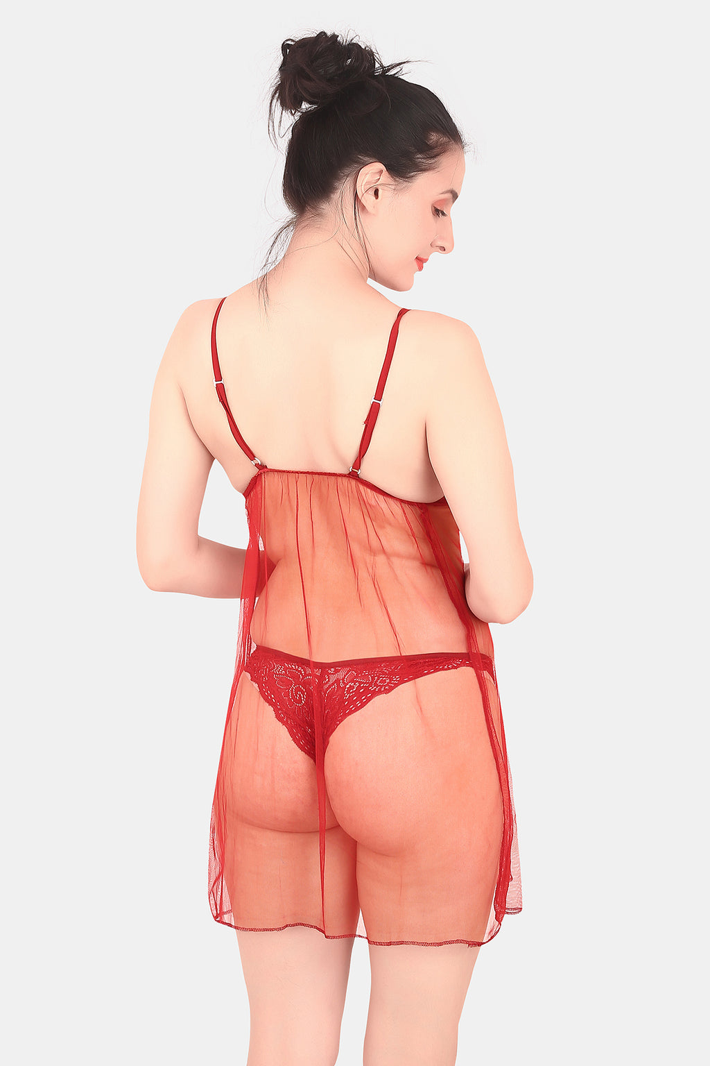 Self Design Power Net Baby Doll Nighty for Women