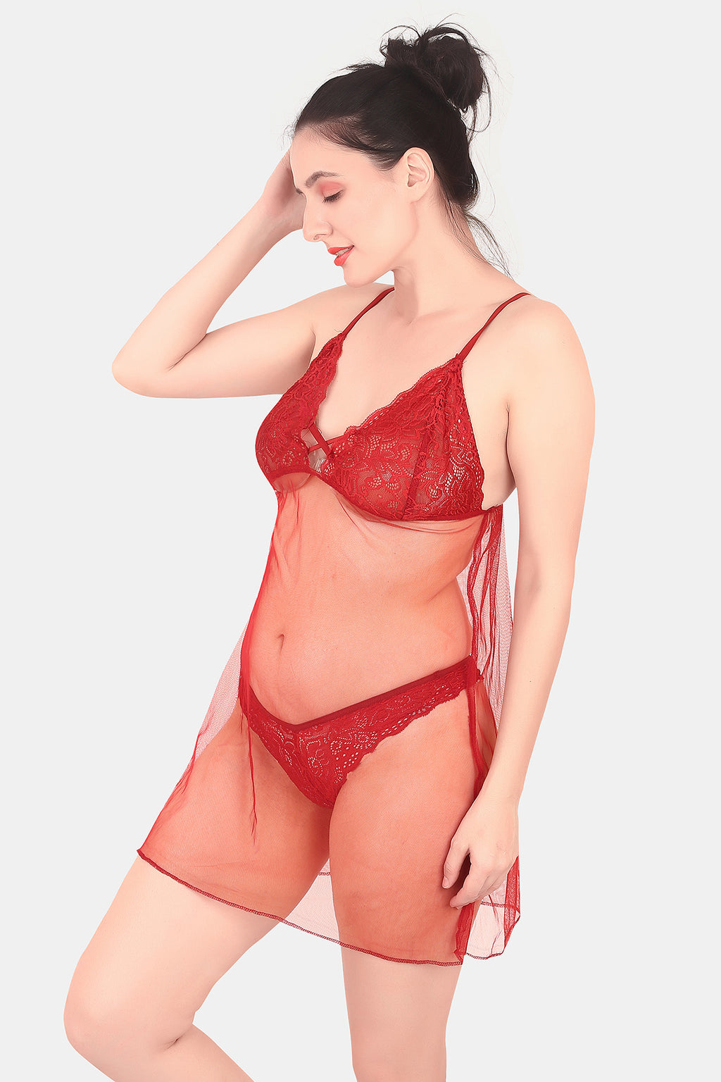 Self Design Power Net Baby Doll Nighty for Women