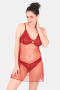 Self Design Power Net Baby Doll Nighty for Women