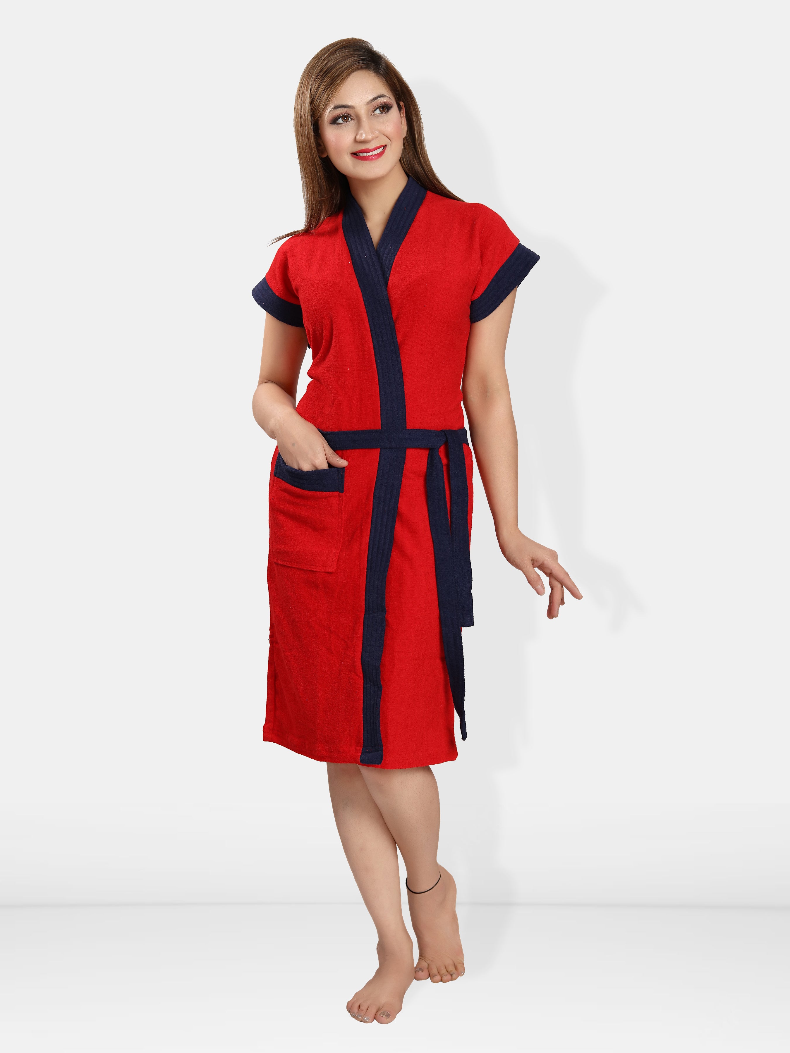 Red Two-Tone Kids Bath Robe for Girls