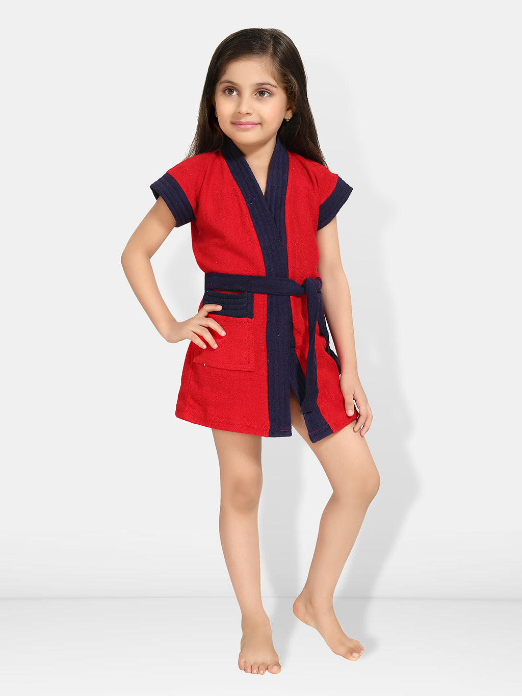 Red Two-Tone Kids Bath Robe for Girls