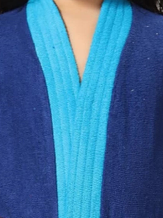 Blue Terry Cotton Two-Tone Bath Robe for Boys & Girls