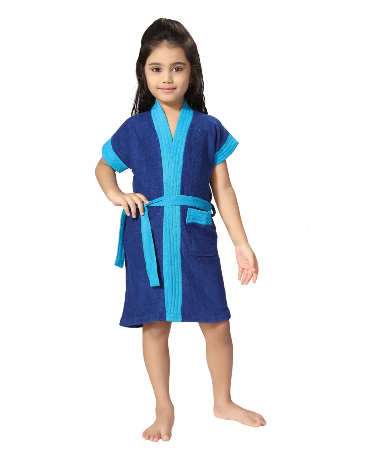 Blue Terry Cotton Two-Tone Bath Robe for Boys & Girls