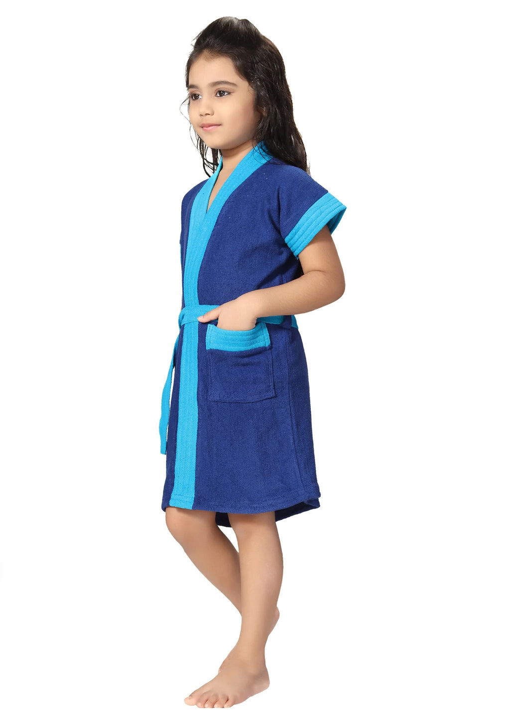 Blue Terry Cotton Two-Tone Bath Robe for Boys & Girls