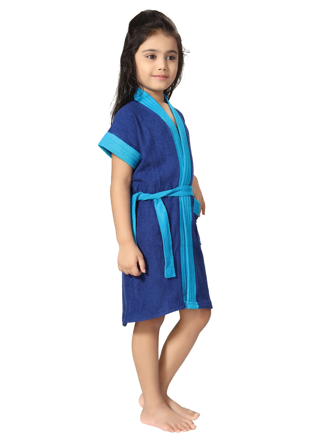 Blue Terry Cotton Two-Tone Bath Robe for Boys & Girls